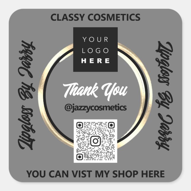 Vielen Dank QR Code Logo Golden Circle Gerahmt Quadratischer Aufkleber (Vorderseite)