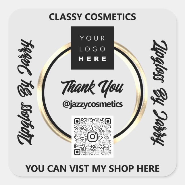 Vielen Dank, QR-Code Logo Golden Circle Grau Quadratischer Aufkleber (Vorderseite)