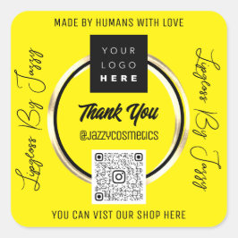 Vielen Dank, QR-Code-Logo-Scan Ich gelb Quadratischer Aufkleber