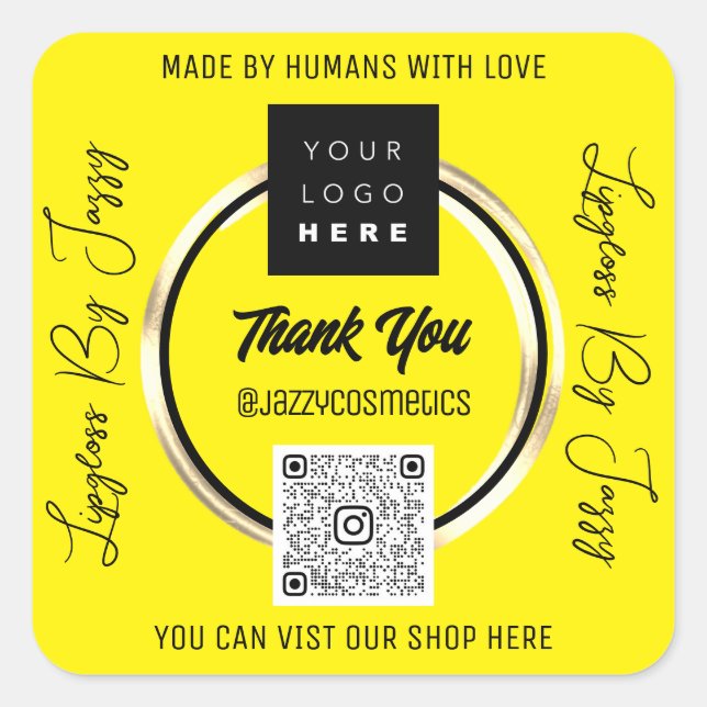 Vielen Dank, QR-Code-Logo-Scan Ich gelb Quadratischer Aufkleber (Vorderseite)
