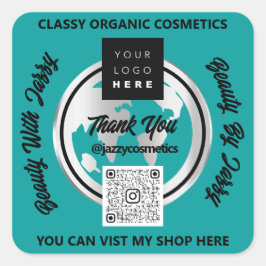 Vielen Dank QR Code Logo Silver Map Globe Aquamari Quadratischer Aufkleber