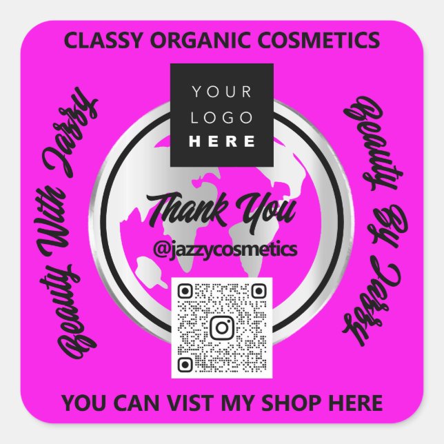 Vielen Dank QR Code Logo Silver Map GlobeTravel Quadratischer Aufkleber (Vorderseite)