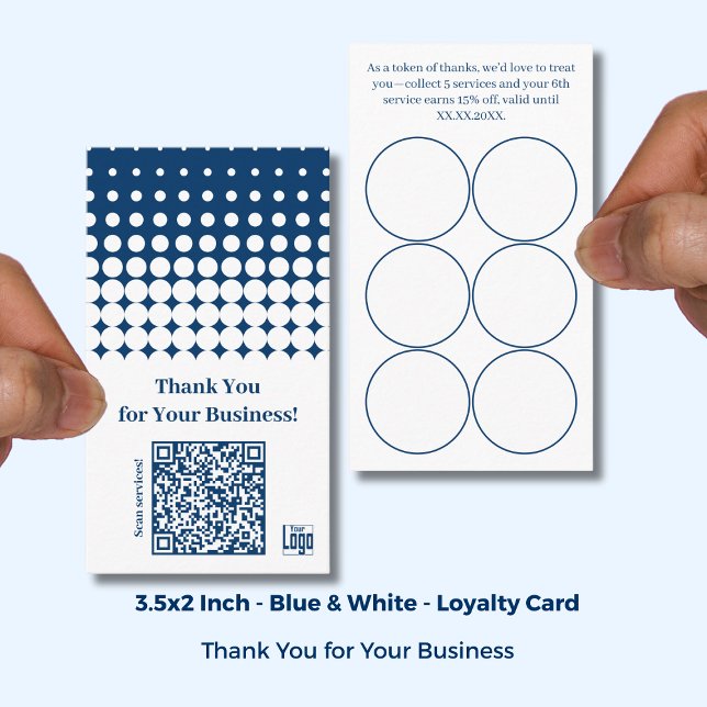 Vielen Dank QR Code - White Blue Small Business Treuekarte (Thank You QR Code - White Blue Small Business Loyalty Card; Size: 3.5x2 Inch)