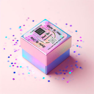 Vielen Dank QR-Logos Pink Holographic Tropfen Quadratischer Aufkleber