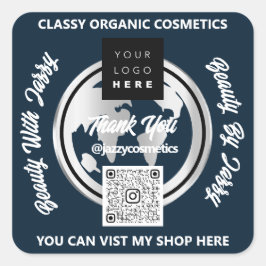 Vielen Dank QRCode Logo Silver Map Globe Navy Quadratischer Aufkleber