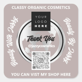 Vielen Dank QRCode Logo Silver Map Globe Rose Quadratischer Aufkleber