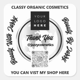 Vielen Dank QRCode Logo Silver Map Globe White Quadratischer Aufkleber