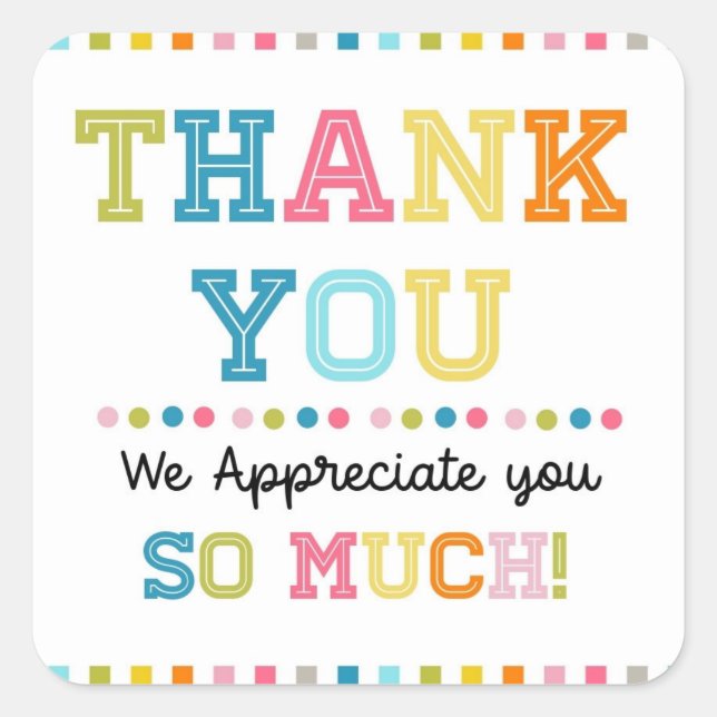 Vielen Dank Quadratischer Aufkleber (Vorderseite)