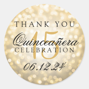 Vielen Dank Quinceanera Birthday Gold Bokeh Lights Runder Aufkleber