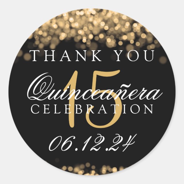 Vielen Dank Quinceanera Birthday Party Gold Lights Runder Aufkleber (Vorderseite)