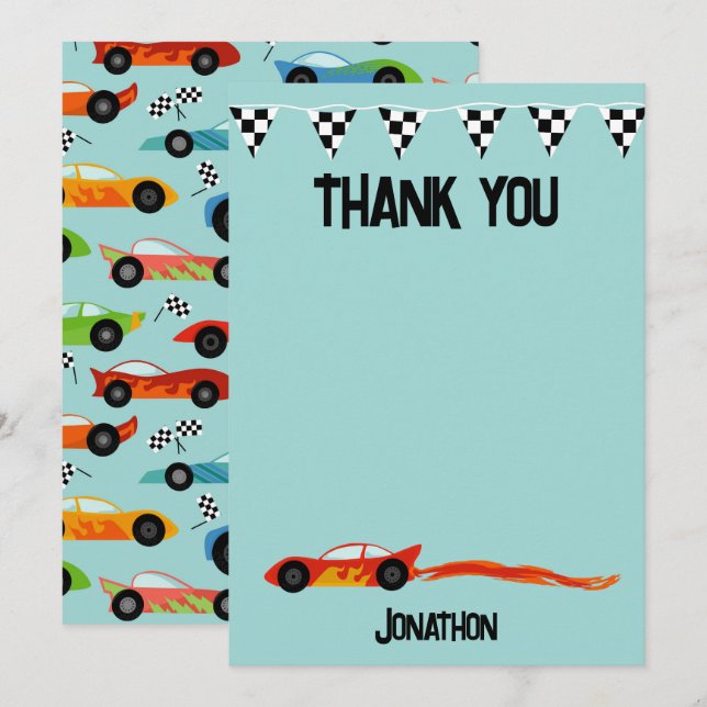 Vielen Dank Racecar Geburtstagsparty Kids Cars Dankeskarte (Vorne/Hinten)