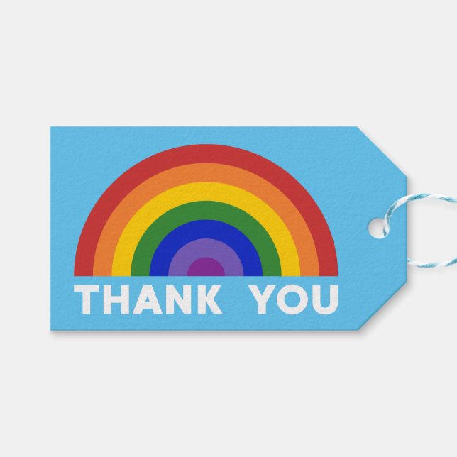 Vielen Dank, Rainbow auf Light Blue Geschenkanhänger (Vorderseite (Horizontal))