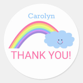 VIELEN DANK! Rainbow, lächelnde Wolke. Dein Name Runder Aufkleber