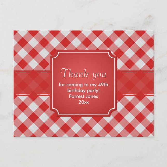 Vielen Dank Red Gingham Karos Pattern Geometric Postkarte (Vorderseite)