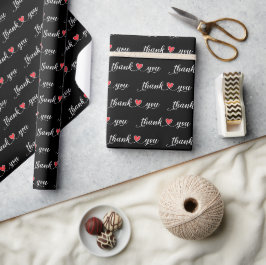 Vielen Dank, Red Hearts on Black Geschenkpapier