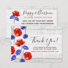 Vielen Dank Red Poppy & Cornflower Rustic Wood Car Einladung