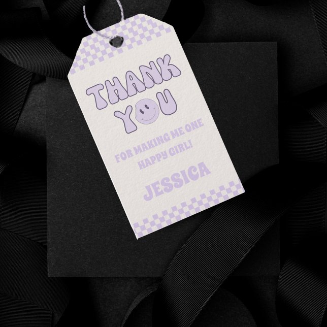 Vielen Dank Retro Groovy 1. Geburtstag Gastgeschen Geschenkanhänger (Von Creator hochgeladen)