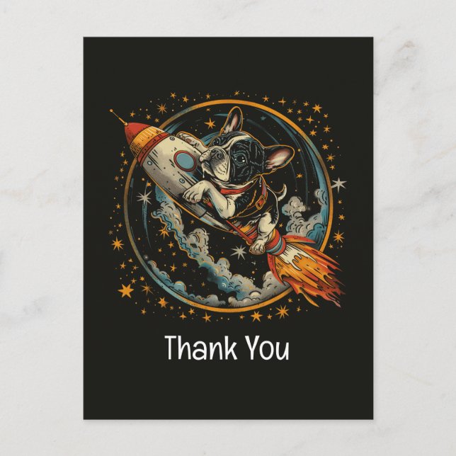 Vielen Dank Rocket Ship French Bulldog Astronaut Postkarte (Vorderseite)