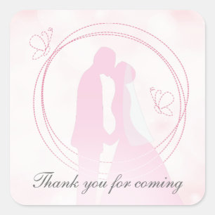 Vielen Dank Romantic Dreamy Pink Wedding Couple Quadratischer Aufkleber