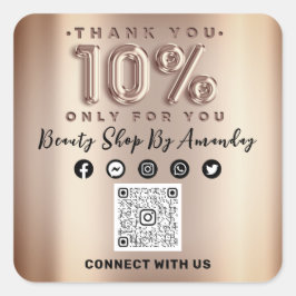 Vielen Dank Rose 10% Rabatt QR CODE Online Social Quadratischer Aufkleber