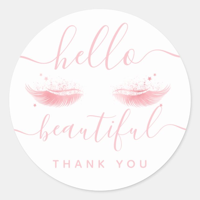 Vielen Dank Rose Gold Eyelashes "Hello Beautiful" Runder Aufkleber (Vorderseite)