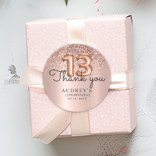 Vielen Dank Rose Gold Glitzer Balloon 13. Geburtst Runder Aufkleber