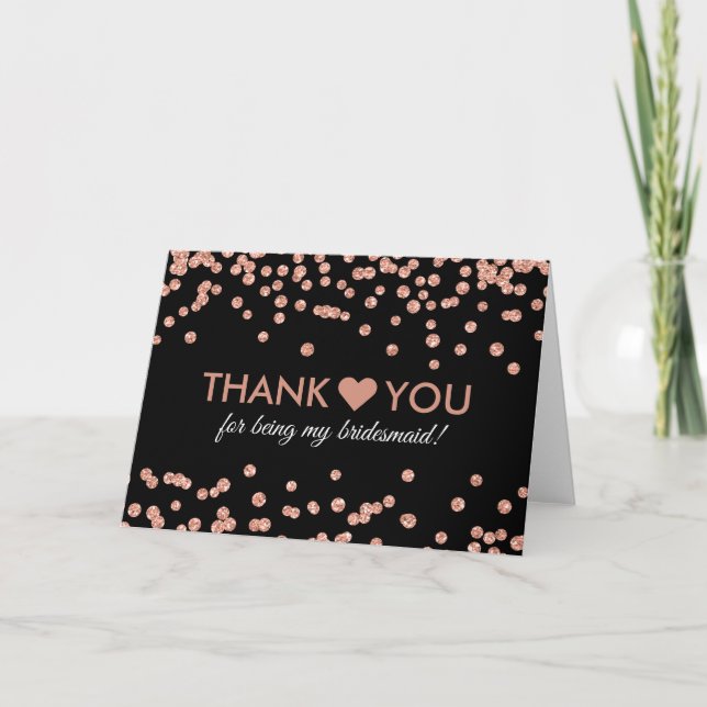 Vielen Dank Rose Gold Glitzer Confetti Black Dankeskarte (Vorderseite)