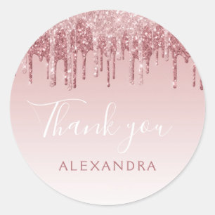Vielen Dank Rose Gold Glitzer Geburtstagsparty Runder Aufkleber