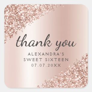 Vielen Dank Rose Gold Glitzer Girly Sweet 16 Quadratischer Aufkleber