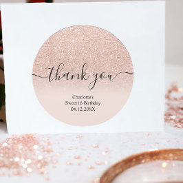 Vielen Dank Rose Gold Glitzer ombre Sweet 16 Runder Aufkleber
