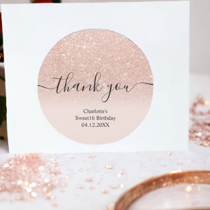 Vielen Dank Rose Gold Glitzer ombre Sweet 16 Runder Aufkleber