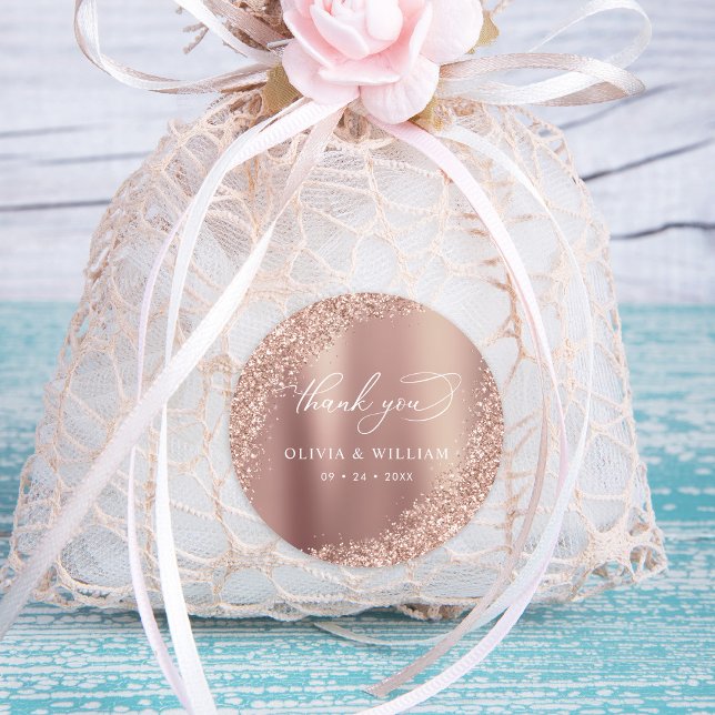 Vielen Dank Rose Gold Glitzer Wedding Runder Aufkleber (Von Creator hochgeladen)