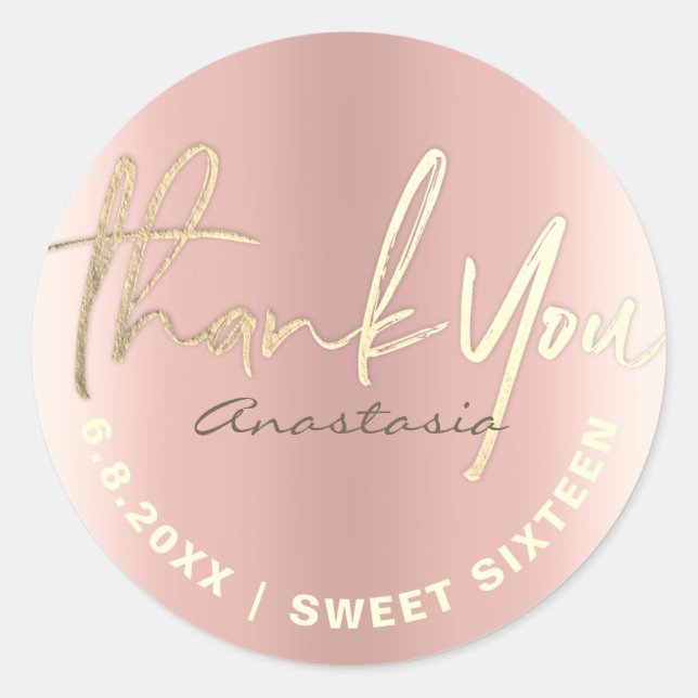 Vielen Dank Rose Gold Imitate Foil Custom Runder Aufkleber (Vorderseite)