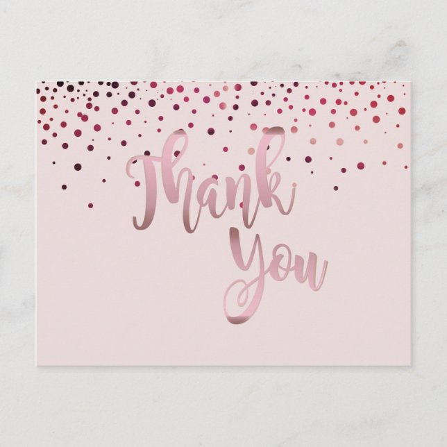 Vielen Dank Rose Gold Pink Glitzer Confetti Postkarte (Vorderseite)