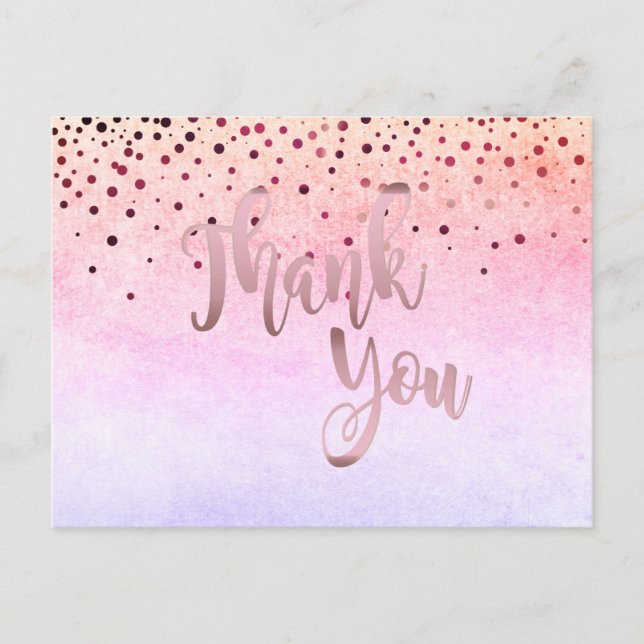 Vielen Dank Rose Gold Pink Glitzer Confetti Postkarte (Vorderseite)