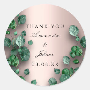 Vielen Dank Rose Green Eukalyptus Woodland Wedding Runder Aufkleber