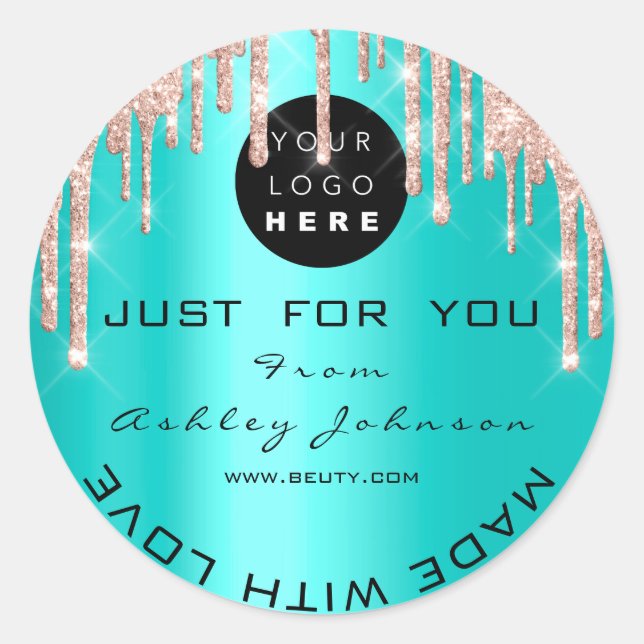 Vielen Dank Rose-Tropfen mit Liebe Minze Runder Aufkleber (Vorderseite)