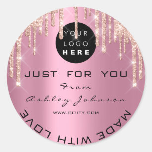 Vielen Dank Rose-Tropfen mit Liebe Rosa Runder Aufkleber