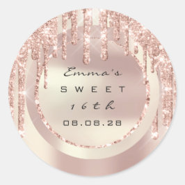 Vielen Dank Rose Tropfen Sweet 16. Glitzer 15. Runder Aufkleber