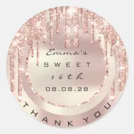 Vielen Dank Rose Tropfen Sweet 16. Glitzer 15. Spa Runder Aufkleber