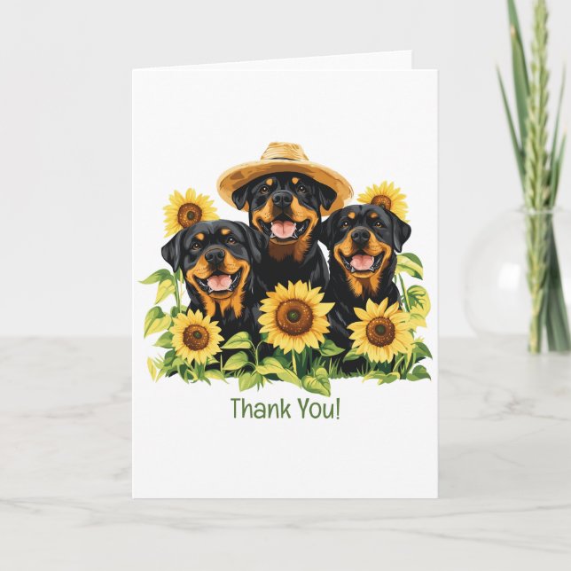 Vielen Dank Rottweiler Hunde umgeben von Sonnenblu Dankeskarte (Vorderseite)