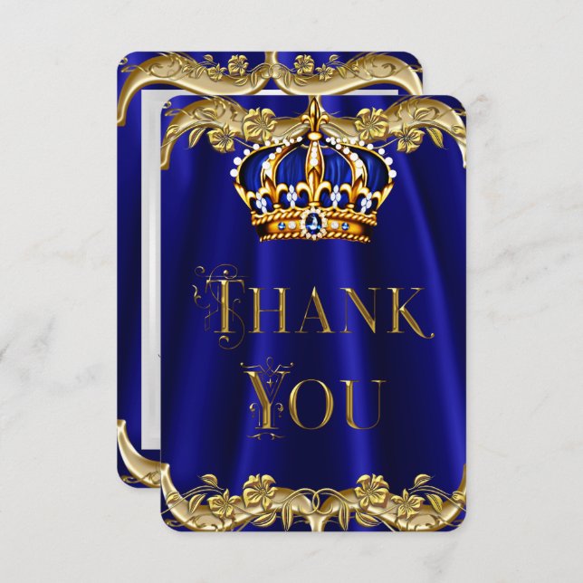 Vielen Dank Royal Blue Navy Wedding Gold Crown Dankeskarte (Vorne/Hinten)