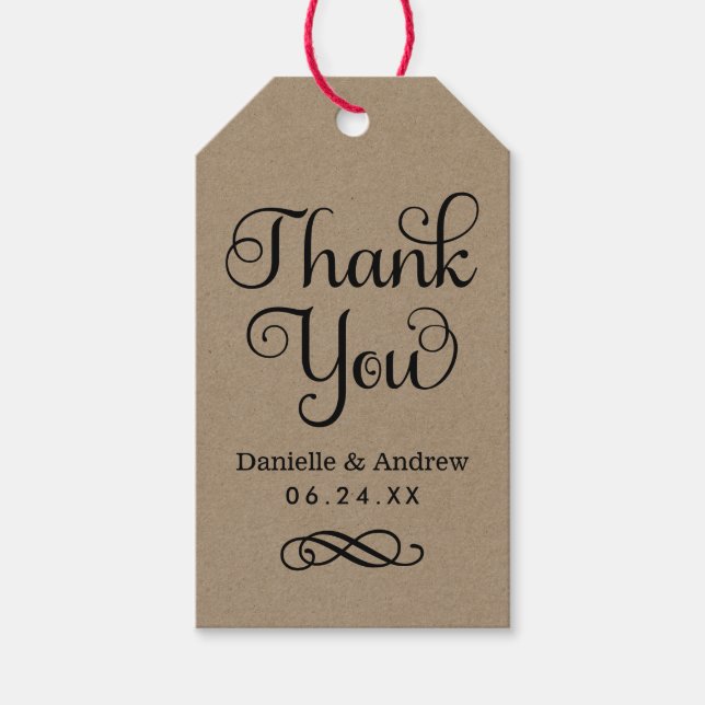 Vielen Dank Rustic Kraft Modern Script Wedding Geschenkanhänger (Vorderseite)