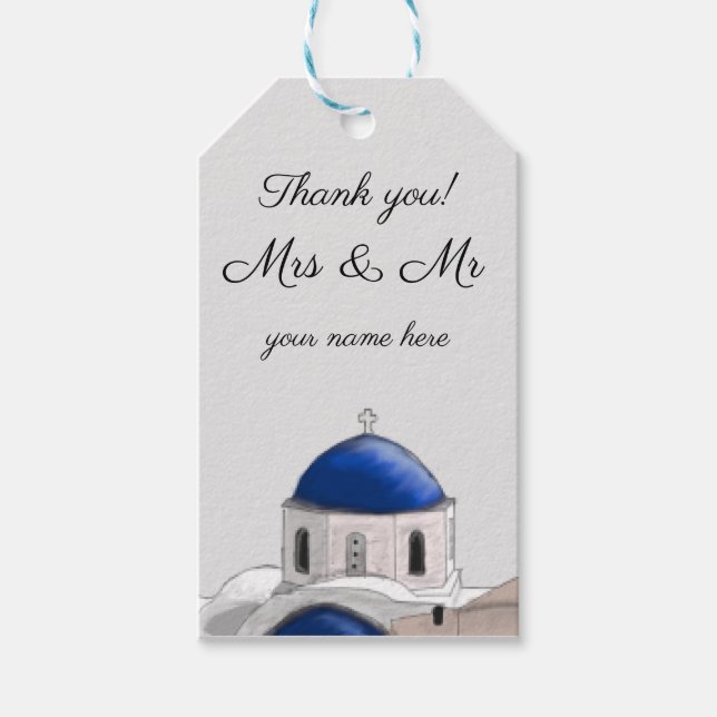 Vielen Dank Santorini Blue Dome Geschenkmarke Geschenkanhänger (Vorderseite)