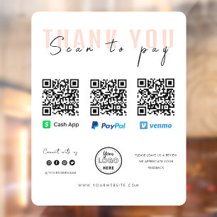 Vielen Dank Scan to Pay Logo QR Code Zahlung White Fensteraufkleber
