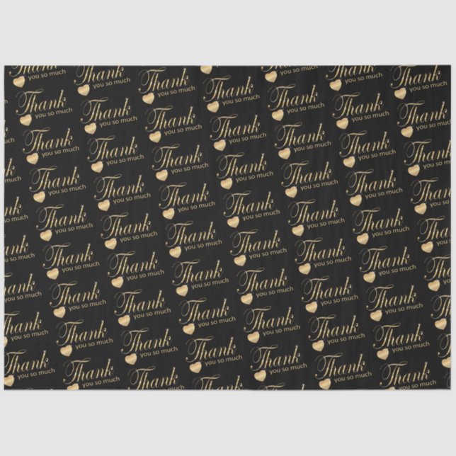 Vielen Dank - Schwarz und Gold Script Tissue Paper Seidenpapier (Vorderseite)
