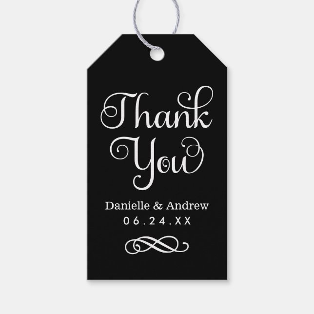 Vielen Dank, Schwarz und Weiß Moderne SkriptWeddin Geschenkanhänger (Vorderseite)