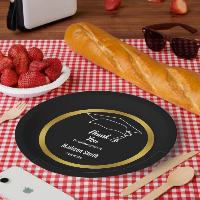 Vielen Dank, Schwarz-Weiß-Abschluss Grand's Name Pappteller (Picknick)