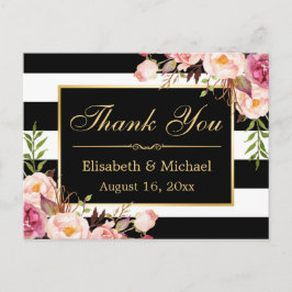 Vielen Dank - Schwarz-weiße Streifen Gold Rahmen Postkarte