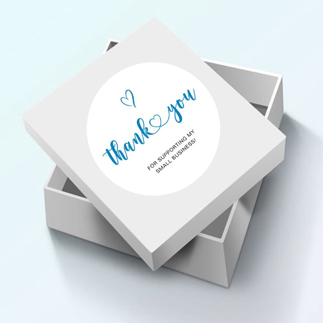 Vielen Dank Script Blue Heart Small Business Runder Aufkleber (Von Creator hochgeladen)